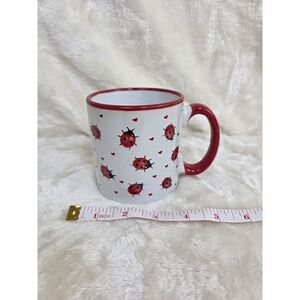 Burton + Burton Ladybug Heart Coffee Mug Cup Red Handle White 2005